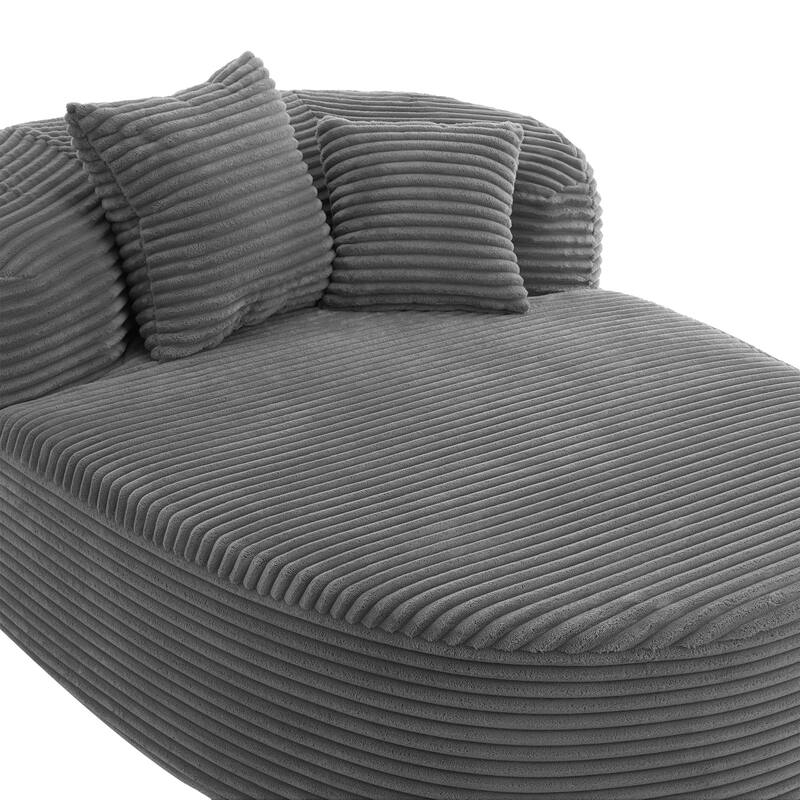 Curved Chaise Lounge Sofa with 2 Pillows, Corduroy Upholstered Sofa Bed Extra-deep Seat Single Sofa Recliners Boneless Couch