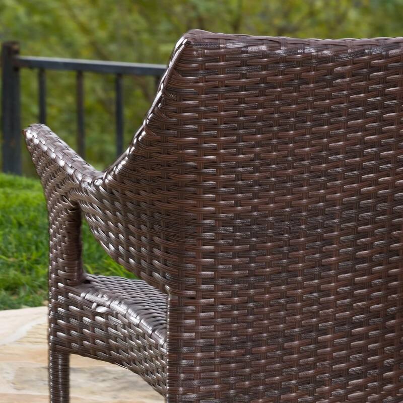Outdoor Resin Wicker Chair Brown Stackable Weather Resistant 24 Inch No Assembly