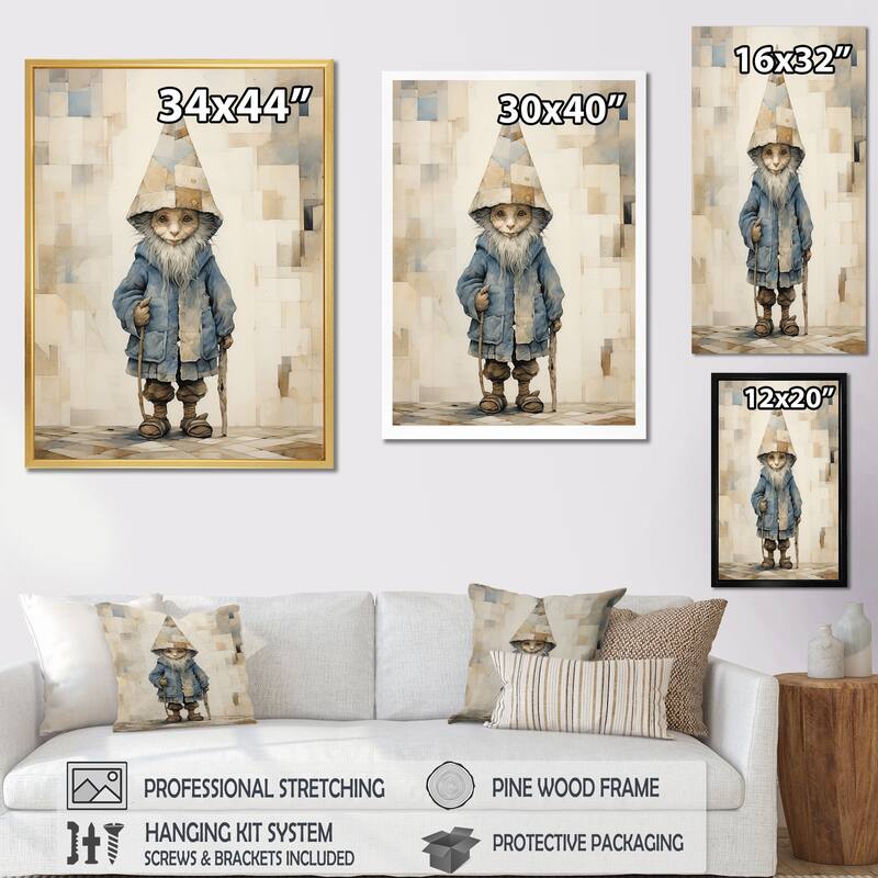 Designart "Fantasy Beige And Blue Gnome Portrait" Gnome Wall Art