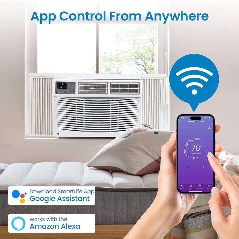 8000 BTU Window Air Conditioner, 115V/60Hz, Cooling Rooms up to 350 Sq. Ft, APP/Remote, ECO