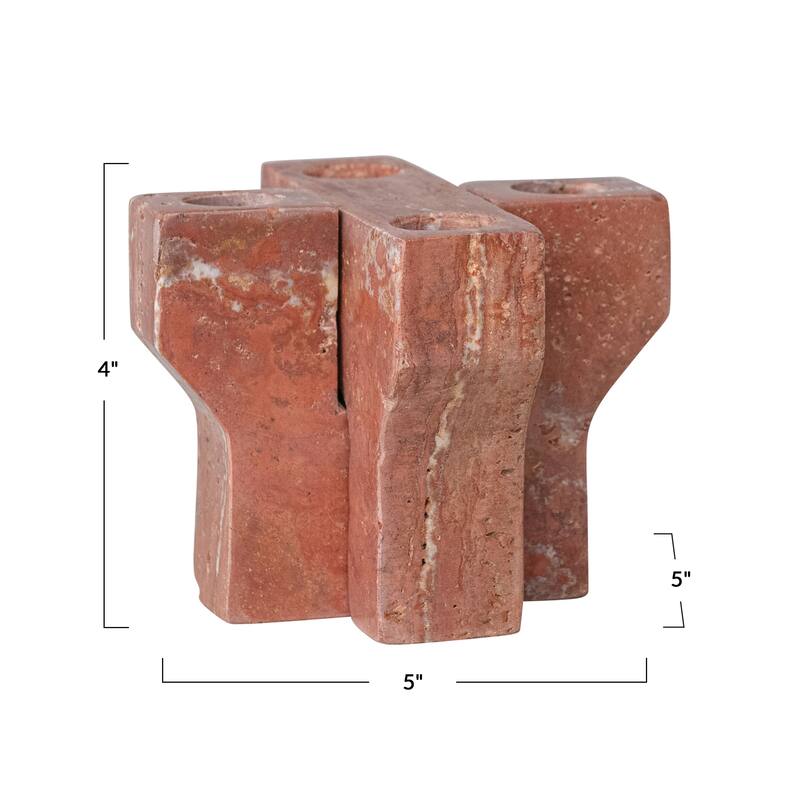 Travertine Interlocking Taper Holder - 5" L x 5" W x 4" H