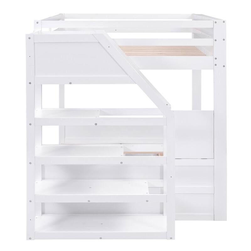 Wood Full Size Convertible Bunk Bed with Storage Staircase, Bedside Table, and 3 Drawers