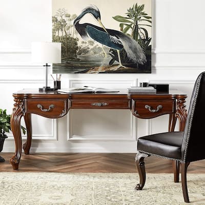 Executive Desk Cherry Oak Finish, Office Desk with Storage, Home Office Furniture