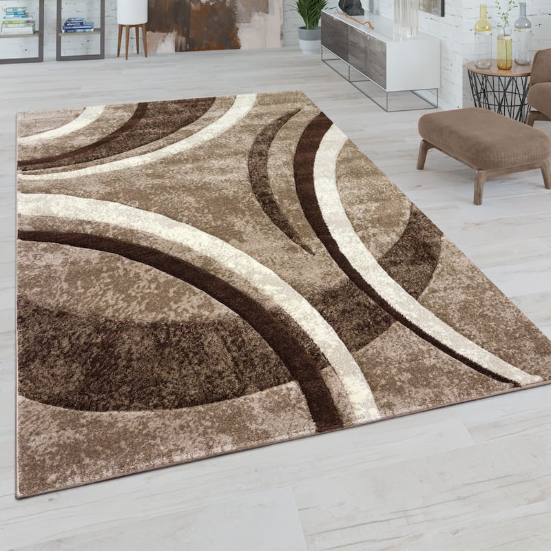 Modern Area Rug for Living Room Abstract Design - 6'7" x 9'6" - Brown