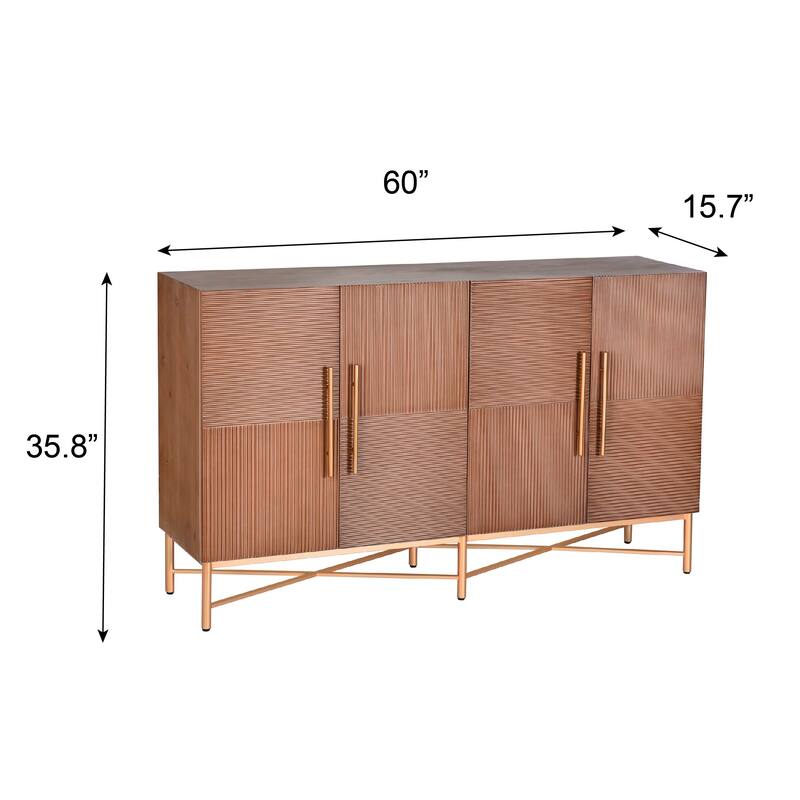 StyleCraft 4-Door Wood Cabinet - Dark Natural & Gold