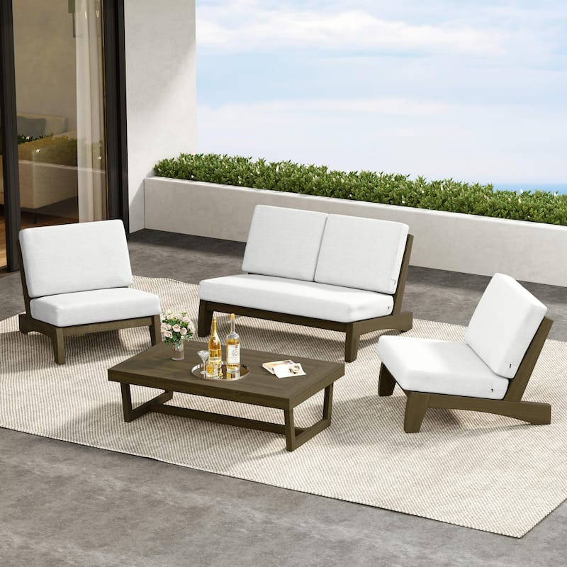 Patio 4 Pieces Teak Wood Conversation Set With Coffee Table