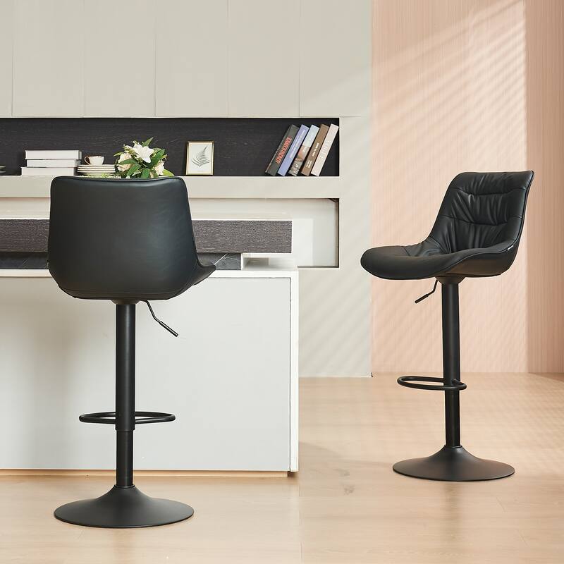 Adjustable Bar Stools Set of 2 Faux Leather Swivel Bar Chairs