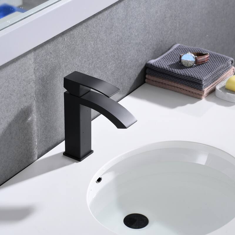 Waterfall Spout Bathroom Sink Single Handle Faucet with Pop-Up Drain (with Overflow)