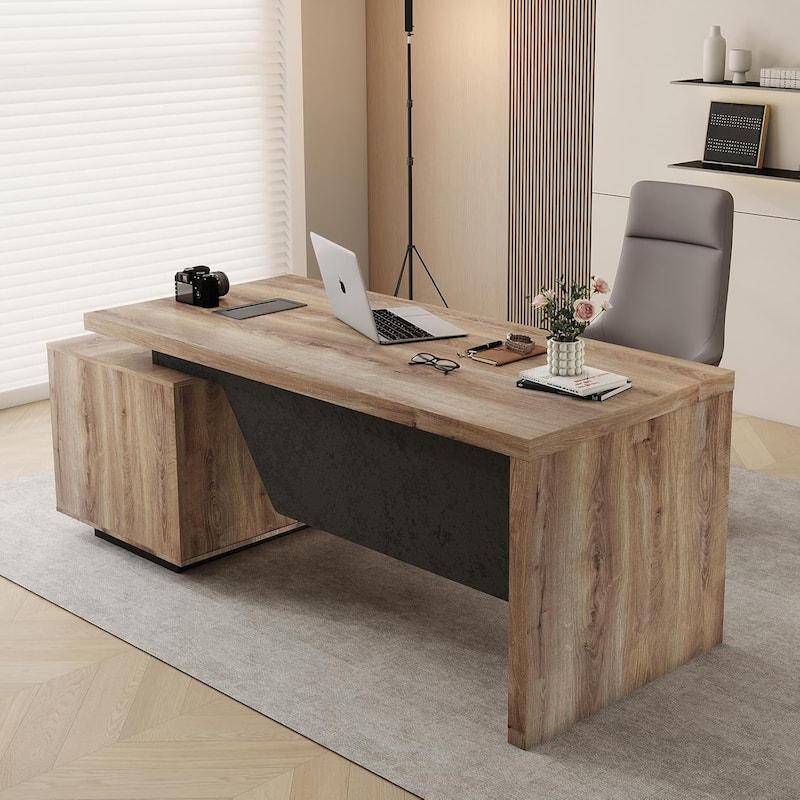 WESOME Modern Width Adjustable Executive Desk with Storage Cabinet for Home Officec