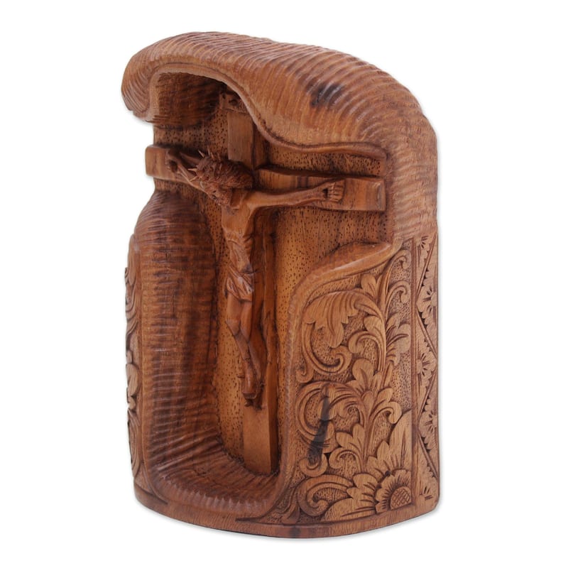 Novica Handmade Crucifixion Cross Wood Statuette