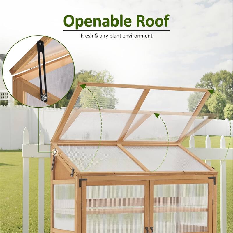 MCombo Cold Frame Greenhouse with Adjustable Shelves, Solid Wood 1344