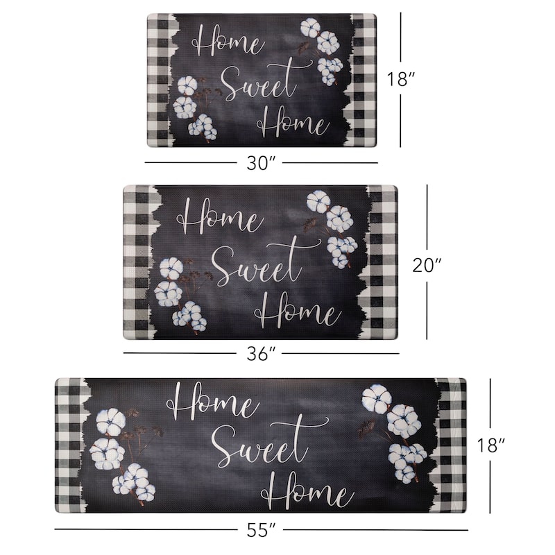 SoHome Cozy Living Home Sweet Home Buffalo Check Border Anti-Fatigue Kitchen Mat, Black/White