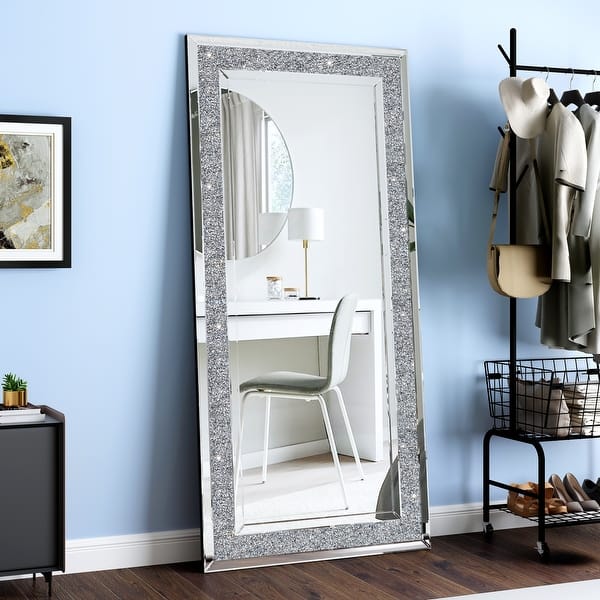 slide 2 of 16, Full Length Floor Mirror - Luxury Crystal Surround Full Body Mirror