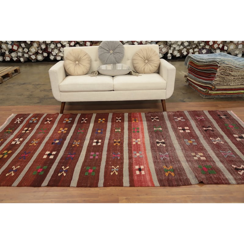 Hand Woven Oriental 100% Wool Carpet Southwestern Tribal Multi-Colored Kilim Area Rug - 9' 8'' X 5' 4''