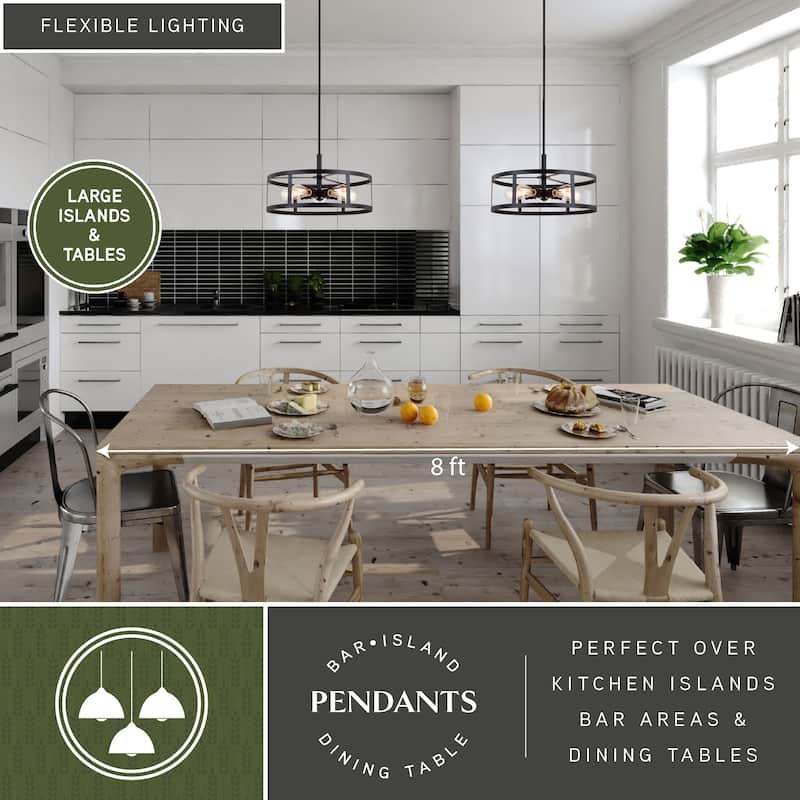 Akron 5L Oil Rubbed Bronze Drum Cage Farmhouse Pendant Light - 20-in W x 16.75-in H x 20-in D
