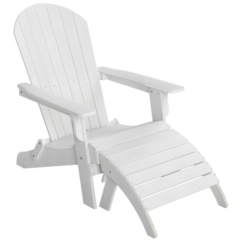 Vineyard HIPS Outdoor Folding Eco-Friendly All Weather Seashell Adirondack Chair with Ottoman (2-Piece Set)