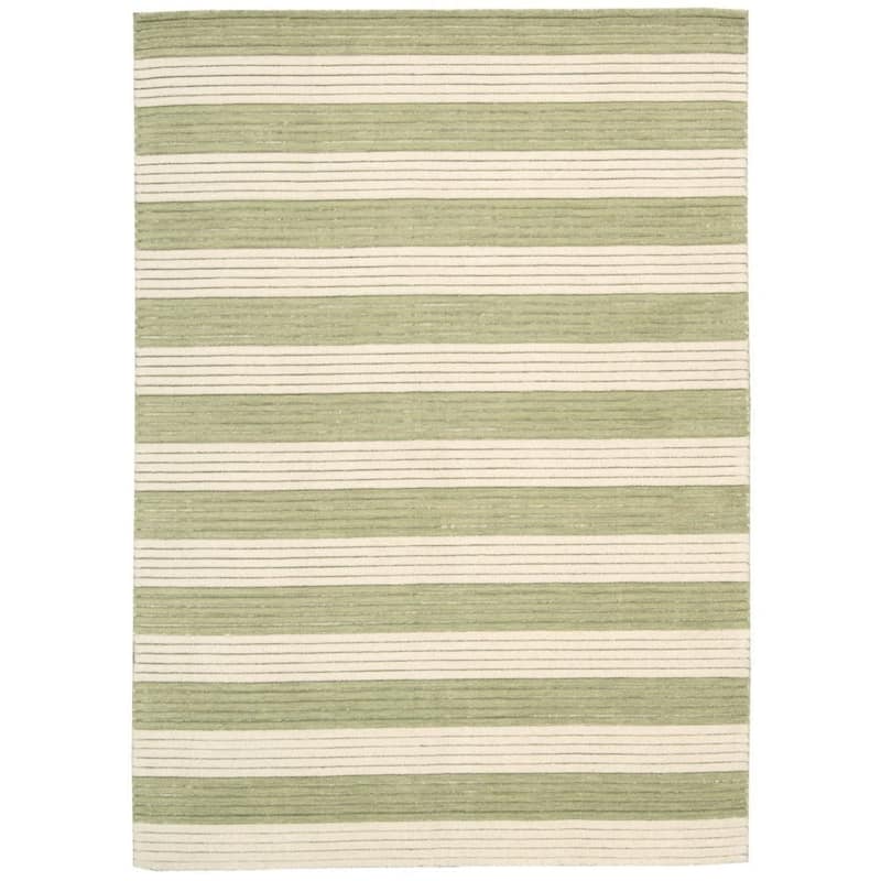 Nourison Area Rug - Contains Latex - Sage - 7' 9" x 10' 10" - Indoor/Handmade - Rectangle - Hand-Tufted - Stripe/Border - 0.51 - 0.75 inch - Casual - 8' x 10' - Wool - Beige