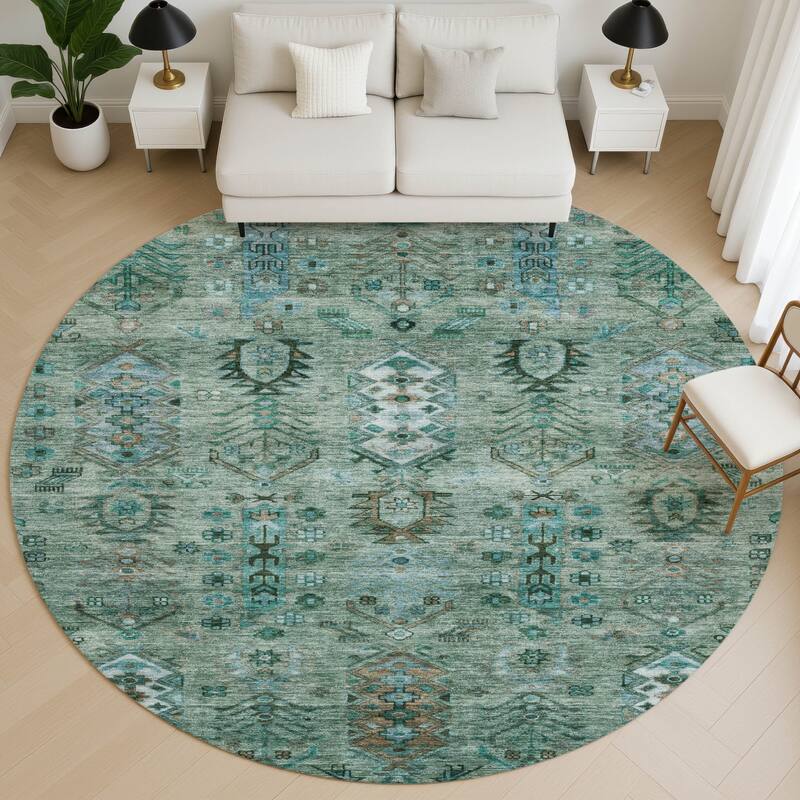 Premium Washable Super Soft Traditional Karachi Mayfield Rug - Green - 8' x 8'