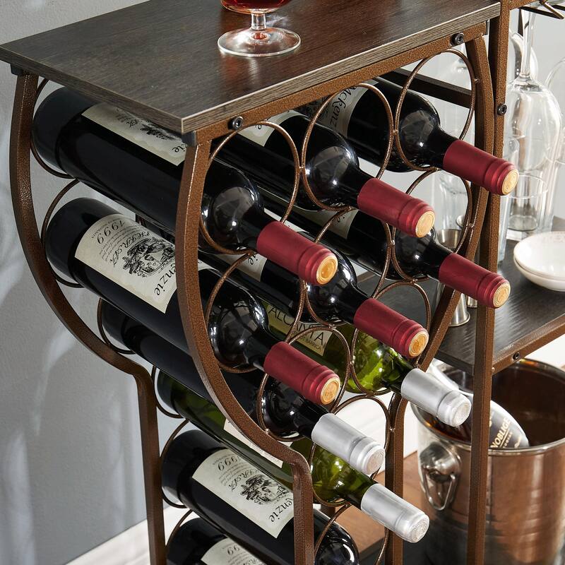 11-Bottle Wine Rack, 5-Tier Freestanding Bakers Rack with Glass Holder and Storage Shelves, Home Bar for Dining Room