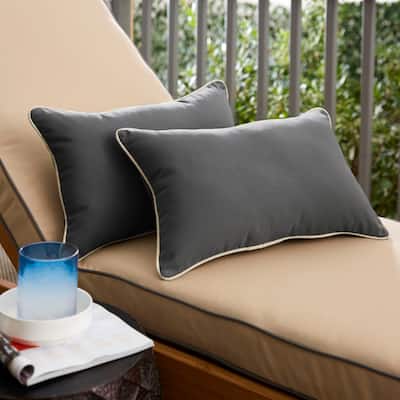 Charcoal Grey and Ivory Indoor/ Outdoor Pillow Set