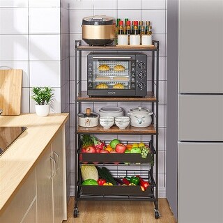 5 Tier Kitchen Baker's Rack Rolling Utility Trolley Cart Storage - 24 ...