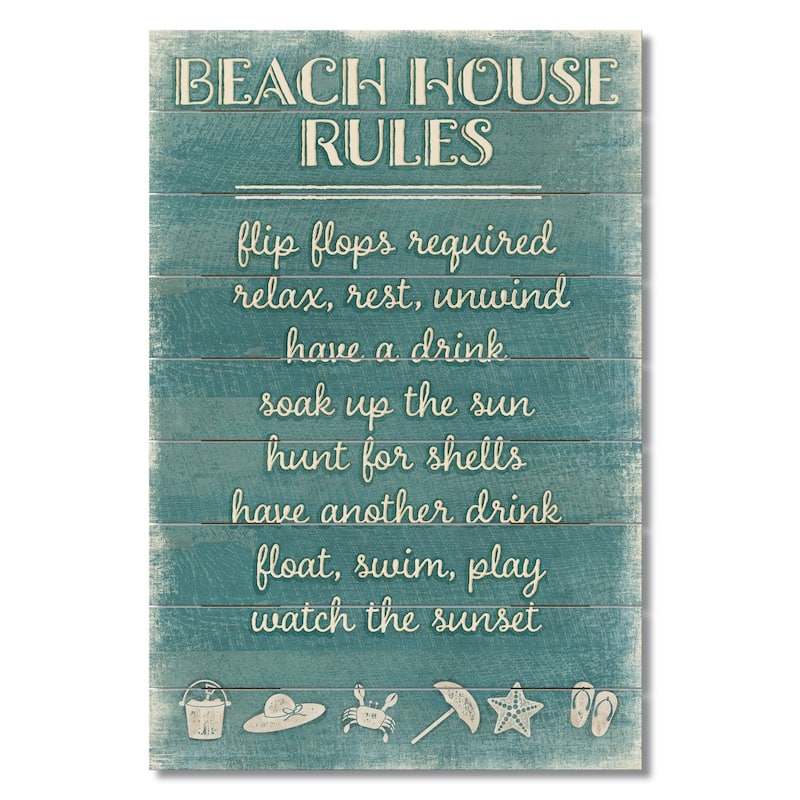 Highland Home 12 x 18 Slatted Wood Wall Décor Sign - Beach House Rules