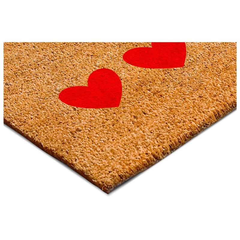 HomeRoots 24" X 36" Brown And Red Three Hearts Outdoor Coir Door Mat - 24.00' X '36.00
