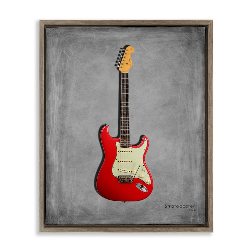 Stupell Classic Red Guitar on Grey Framed Floater Canvas Wall Art Design By Mark Rogan - 17 x 21 - Brown