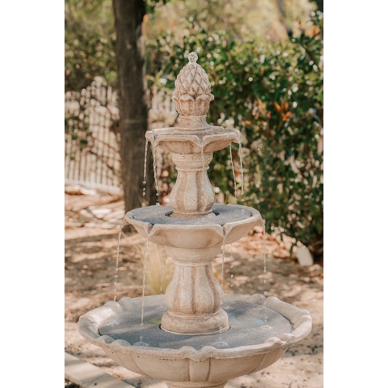 XBrand 3-Tier Water Fountain w/Pump & Pineapple Top, 51 Inch Tall, Large Outdoor Freestanding Waterfall Decor for Porch