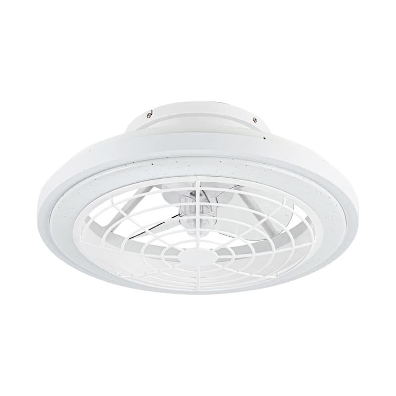 20" Modern White Dimmable Enclosed Caged Ceiling Fan with Light and Remote