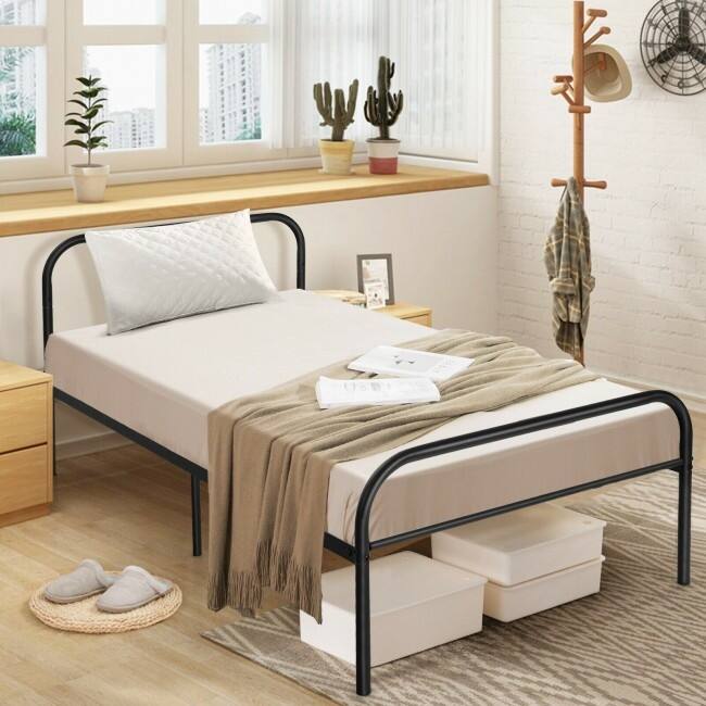 Modern Metal Bed Frame with Curved Headboard and Footboard-Twin Size