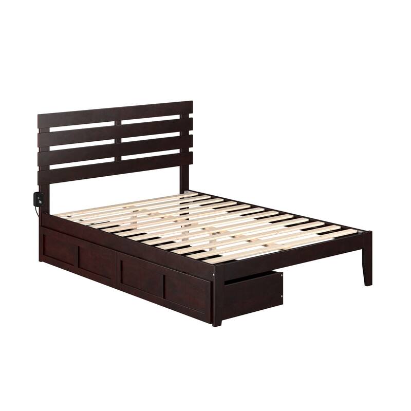 Full Bed with Drawers - Espresso Finish, Modern Farmhouse Style, Solid Wood Frame, Storage Bed