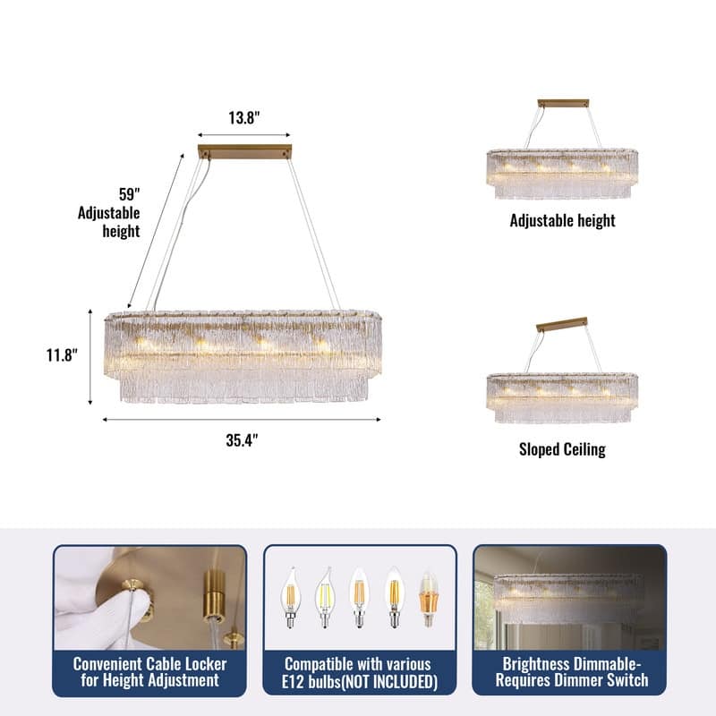 35" Gold Luxury Crystal Chandelier Dimmable Double Glass Ceiling Light for Kitchen Island Dining Room