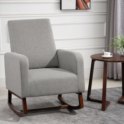 Grey Linen Eucalyptus Rocking Accent Chair with Cushioned Seat - 29.25''W x 34.75''D x 42.25''H