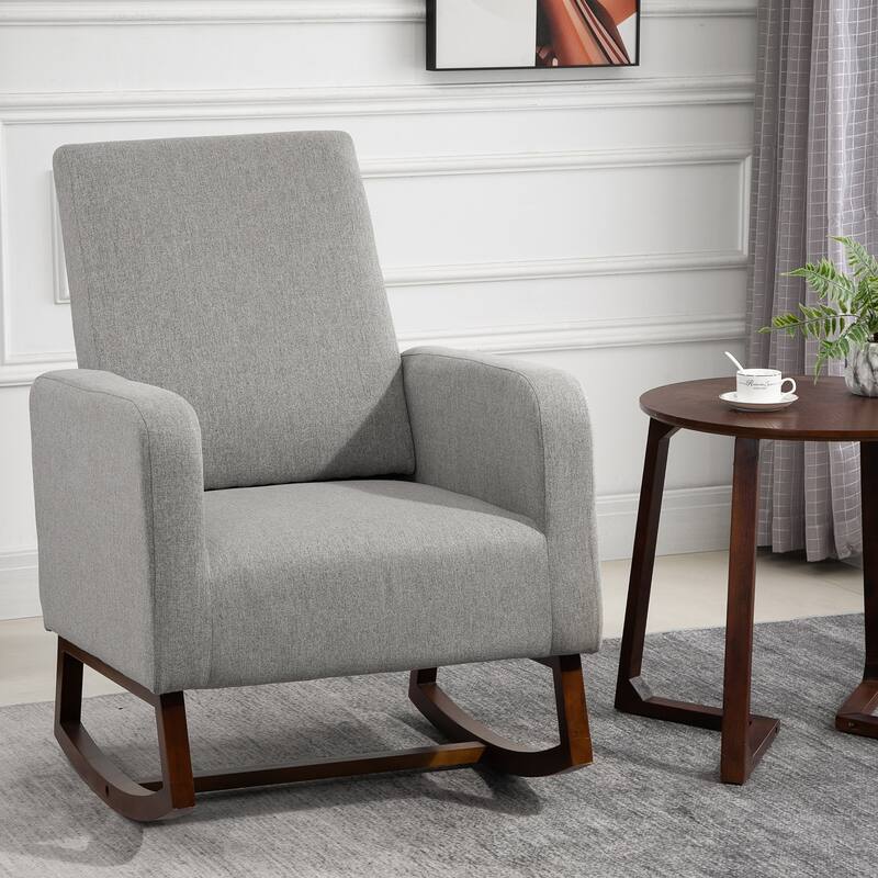 HOMCOM Fabric Rocking Chair with Curved Wood Base Padded Seat, 30.25'' W x 36.25'' D x 39.25'' H - Grey