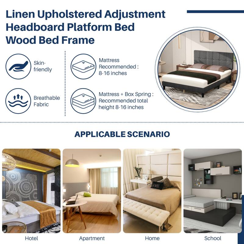 Wood Platform Bed Wood Bed Frame with Headboard, No Box Spring Needed