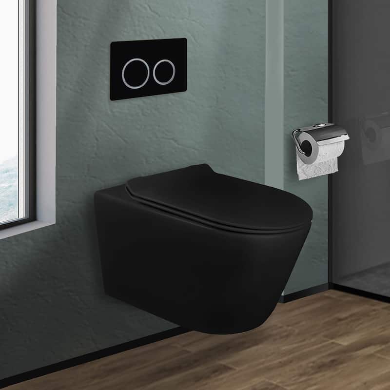 In-Wall toilet Combo Set - Toilet, Tank (2 x 6 Wall), Carrier System - Black Round - Push Plates (Plastic) - Black Bowl