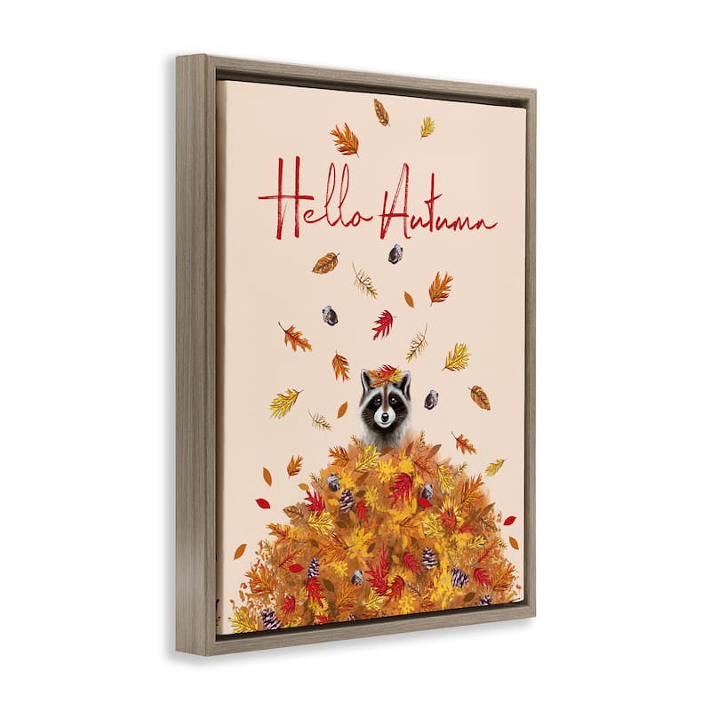 Stupell Hello Autumn Raccoon Framed Floater Canvas Wall Art Design By Elizabeth Tyndall