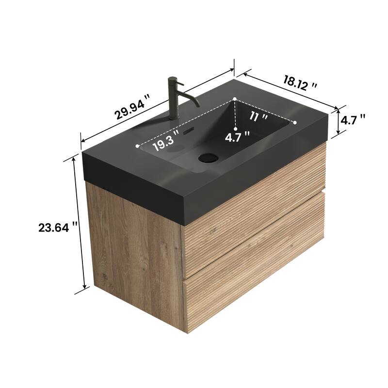 GDFStudio - Grace Wall-Mounted Bathroom Vanity with Engineered Quartz Sink & Soft Close Drawers, without Drainage and Faucet