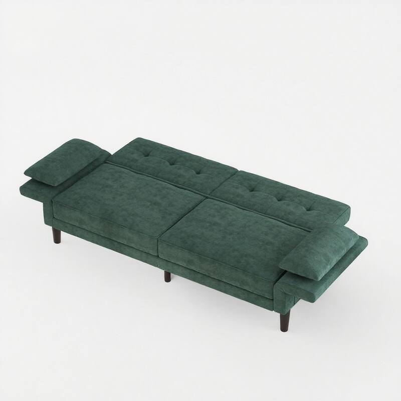 89" Futon Sofa Bed, with Adjustable Backrest & Armrest - Green