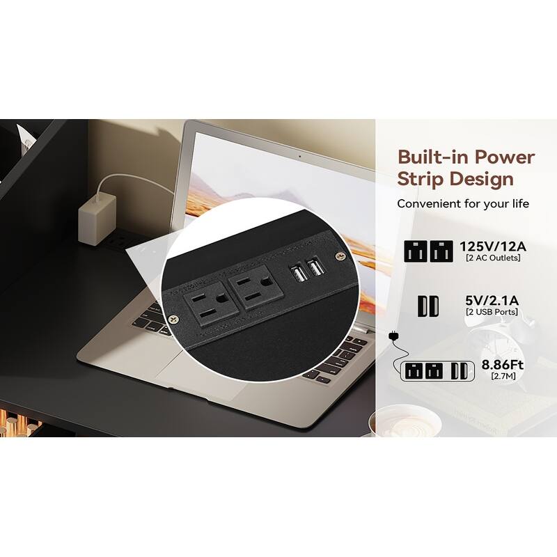 Anmytek Black and Gold Vanity Desk with Stool Makeup and Writing Desk for Bedroom