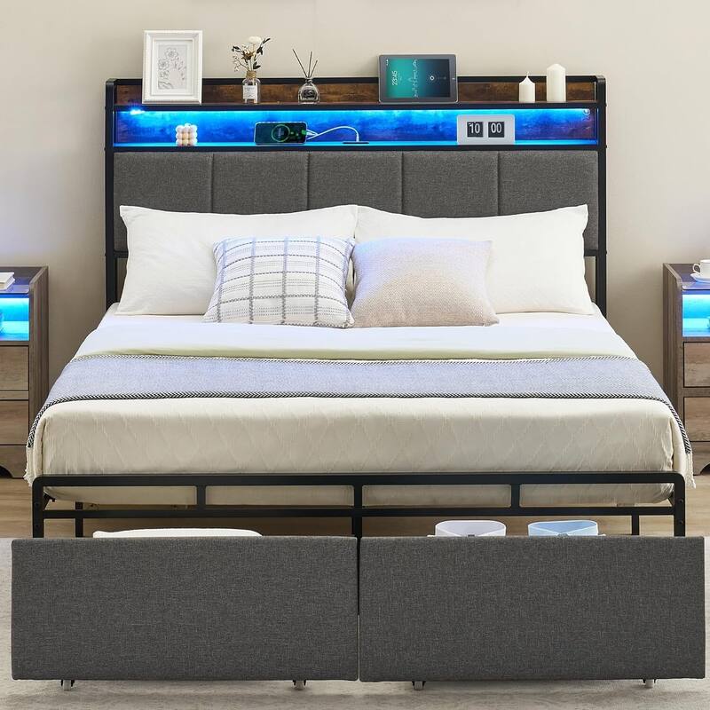 Bed Frame with Headboard and Storage Drawers - King