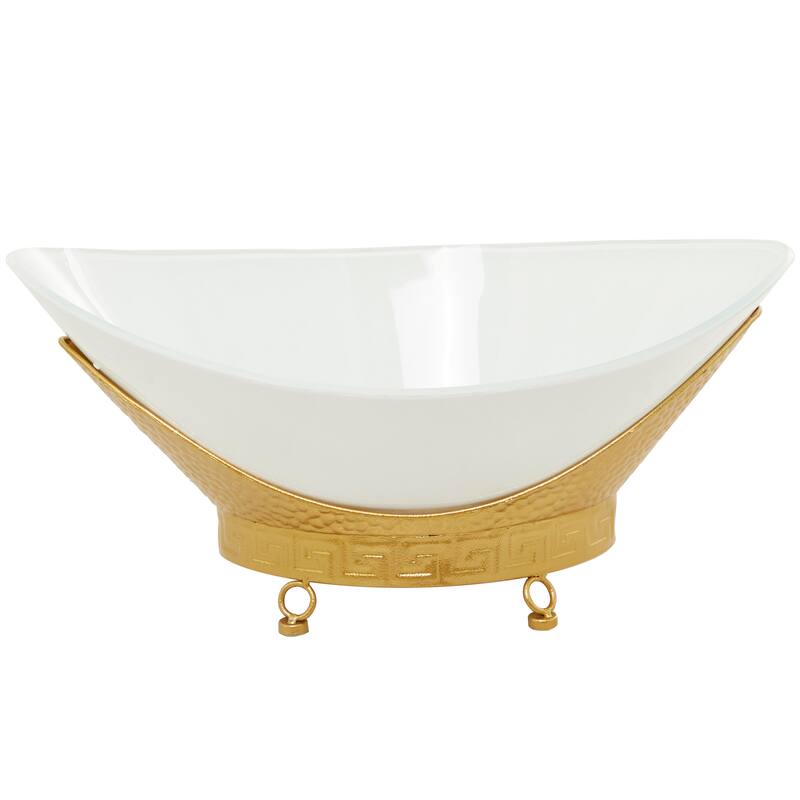 CosmoLiving by Cosmopolitan Glass Kitchen Serving Bowl with Gold or Brown Metal Stand and Ring Feet - Clear or White