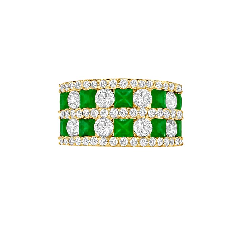 Auriya 14k Gold Emerald and Diamond Two-Row Wide Band 1.71 ct. tw. (F-G, VS)