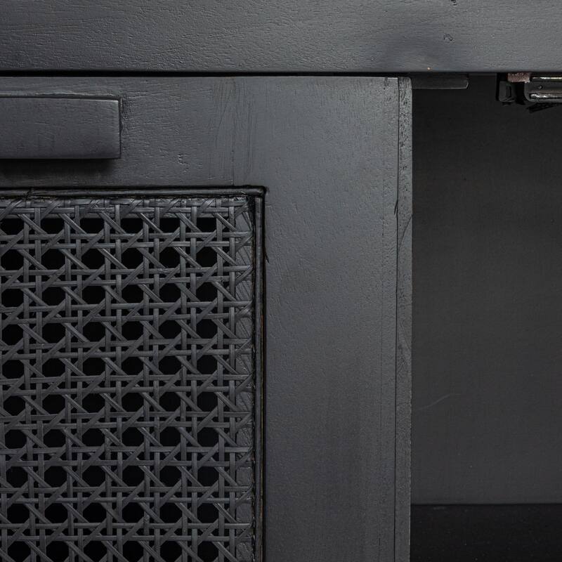 Mango Wood and Cane 2-Door Cabinet with 2 Shelves