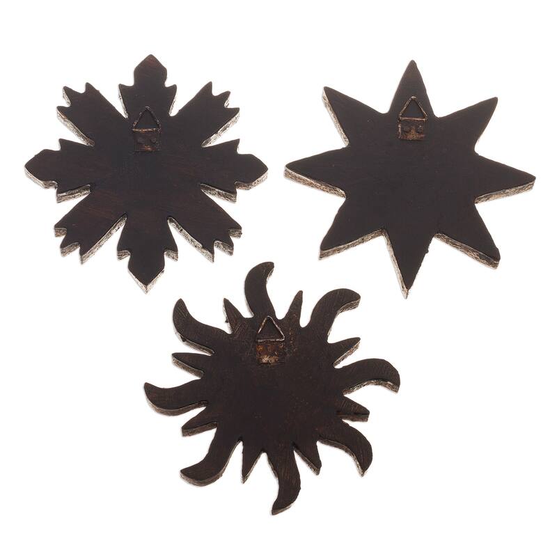 Novica Handmade Ancient Suns In Silver Mirrored Wood Wall Accents (Set Of 3)