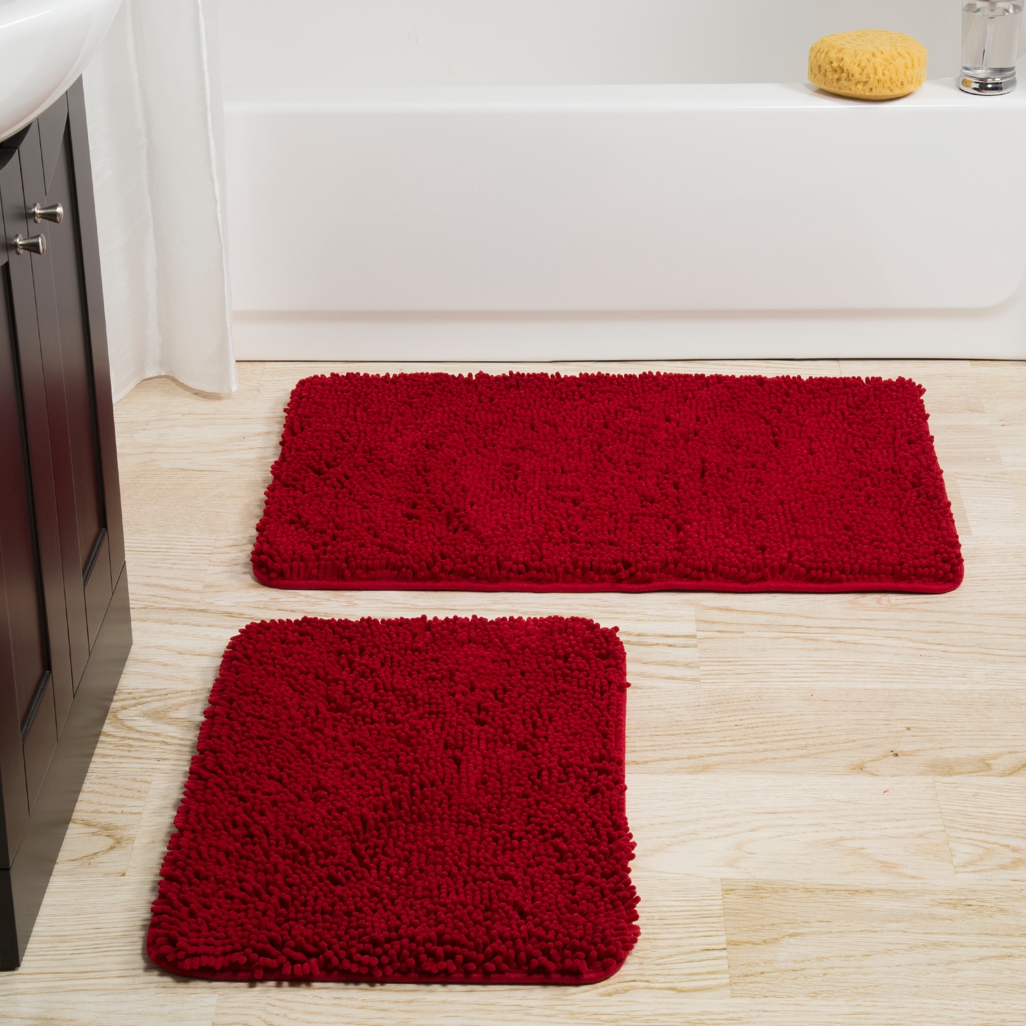 Bathroom Rugs - 2-Piece Memory Foam Bathroom Set with Chenille Shag Top and Non-Slip Base by Windsor Home