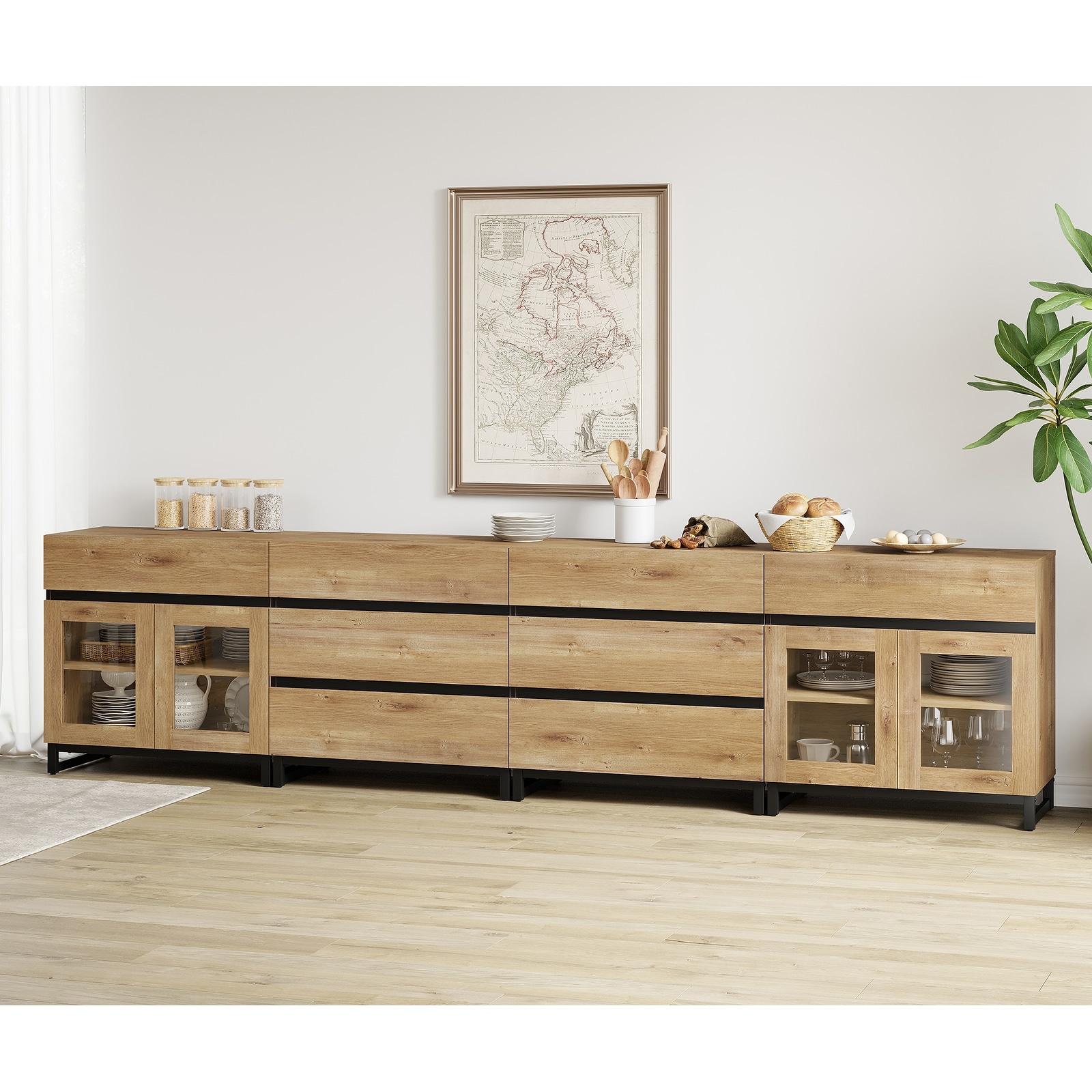 4 in 1 Modern Sideboard with Adjustable Shelves and 8 Drawers, Coffee Bar Cabinet for Living Room, Kitchen