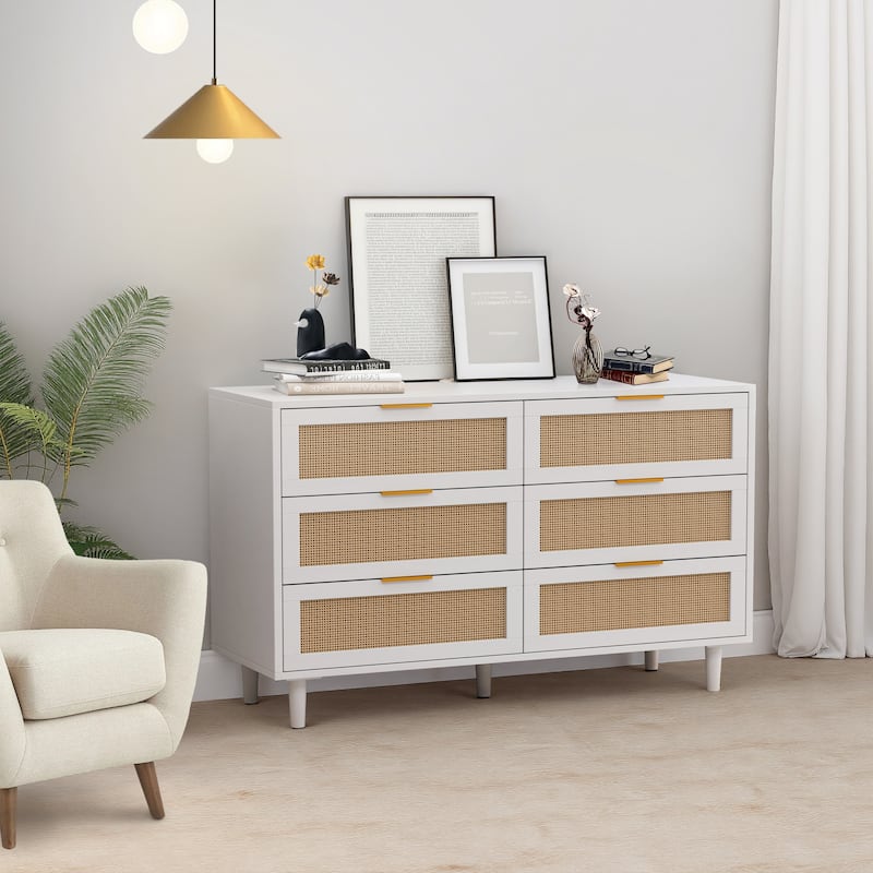 51.18"6-Drawers Rattan Storage Cabinet Rattan Drawer,for Bedroom,Living Room