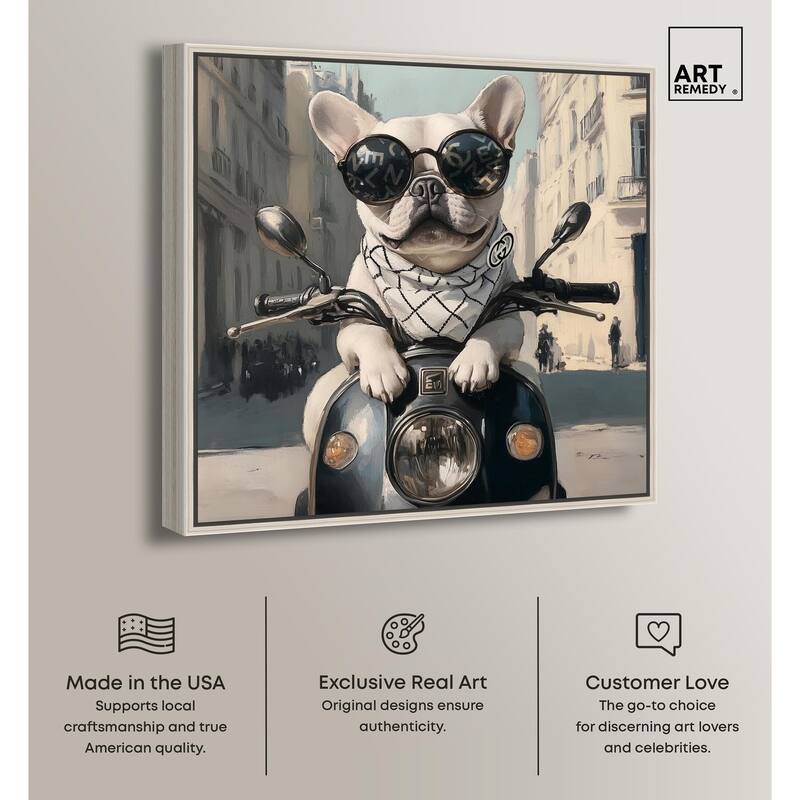 Frenchie on a Scooter Drive Canvas by Art Remedy